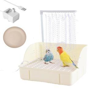 샤워기가 있는 Oncccare 전기 분수 새 목욕 그릇, USB 펌프가 있는 물 순환 새 욕조 잉꼬 목욕 앵무새 목욕 욕조 새 샤워기, 정원, 새장, 실내, 실외용(베이지)