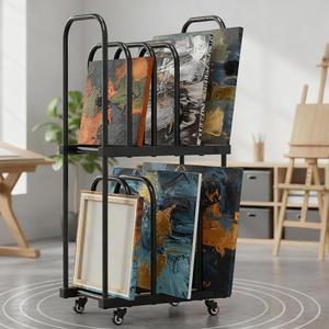 바퀴가 달린 BERPET 초대형 아트 보관 랙, 캔버스, 보드, 인쇄물, 아트워크를 위한 이중층 조절식 금속 건조 및 디스플레이 스탠드 - 스튜디오, 교실용 대형 모바일 정리함