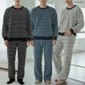 이너퀸 프리수 남성 겨울 스트라이프 줄무늬 단가라 수면 밍크 극세사 빅사이즈 잠옷 홈웨어 이지웨어 파자마 상하의 세트 J남성스트라이프