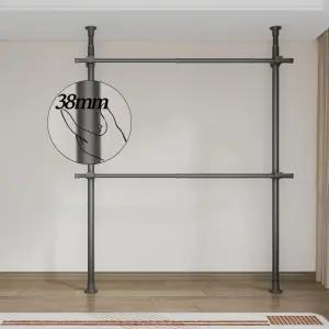 38mm 와이드 2단 행거 고정식 튼튼한 옷걸이 설치형 폭조절 2단 건조대