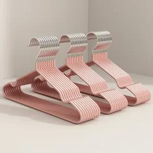 두꺼운 컬러 스테인레스 옷걸이 핑크 10P/옷걸이/논슬립/옷수납/옷보관/가정용/바지/행거/코트/정리용