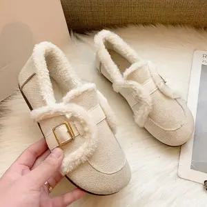 여자 로퍼 따뜻한 양털 스웨이드 여성 로퍼 겨울 슈즈 신발 플랫 단화