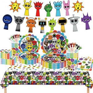 새로운 스프런키 생일 파티 장식 세트 테마 풍선 컵 접시 냅킨 식기류 빨대 어린이 용품