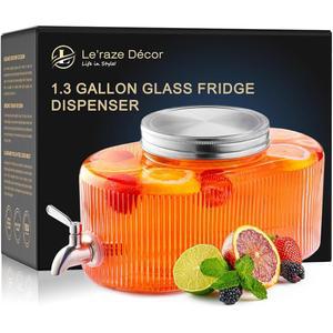 냉장고용 유리 디스펜서 - 100% 누수 방지 스테인리스 스틸 스피갓 액체 세탁 세제 디스펜서, 파티용 펀치 볼 물 조리대, 5L 저그 1.32 갤런