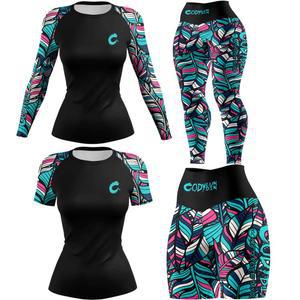 여성용 래쉬가드 노기 주짓수 래쉬가드 티셔츠 팬츠+MMA 반바지 무에타이 BJJ 복싱 컴프레션 파이트웨어