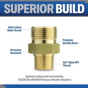 황동 압력 와셔 커플 링 어댑터 M22-14mm 수나사 3/8 및 1/4 외부 파이프 육각 니플 피팅 4500 PSI