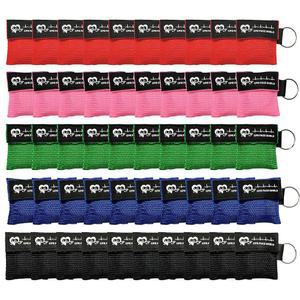 응급 처치 또는 ADE 교육을 위한 원웨이 밸브 호흡 차단막이 있는 키트용 키링이 ifory 50 팩 CPR 페이스 쉴드, 포켓 마스크 키체인