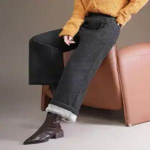 여성 슬랙스 기모 와이드 통바지 슬림핏 겨울 밴딩 캐주얼 9부 바지 힛템