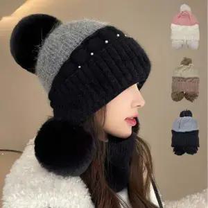겨울 따뜻 포근 패션아이템 니트 쓰리 왕방울 모자