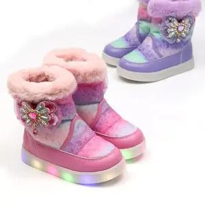 [보리보리/앙쥬]키즈부츠 여아 아동 유아 겨울방한화 hp레인보우물방울LED 패딩 털부츠wd150-200mm