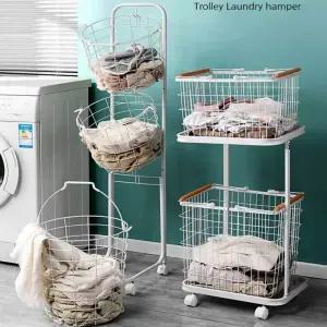 이동식 빨래바구니 2단 3단 철재 메쉬 분리수거함 트롤리