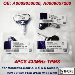TPMS 타이어 압력 센서, 벤츠 A C E G S 클래스 W205 W212 X166 A0009050030 433MHZ, 4 개