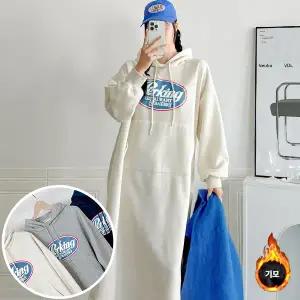 베이커 기모 후드 원피스 긴팔 BOX 여성 오버핏 티셔츠 (3컬러) 박시핏 빅사이즈