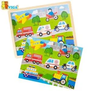 비가 V51462 24피스 퍼즐 교통 24 우드 원목 나무 어린이 놀이 그림 게임