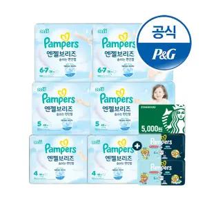 팸퍼스 엔젤브리즈 팬티형 기저귀 4~6단계 6팩 (총 2박스)+스타벅스+체험팩16매