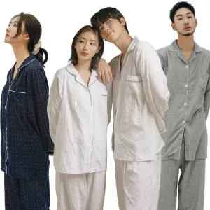 [10%] 파란 겨울 기모 잠옷세트 겨울 커플 파자마 홈웨어 긴팔 원피스 실내복