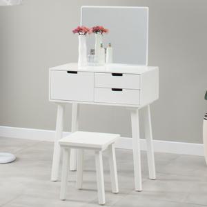 헤라 화이트 원목도장 3도어 화장대 세트(의자포함)