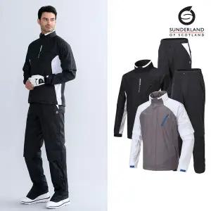 남성 투톤 배색 심실링 소매탈부착 레인자켓/비옷 상하의세트(후드삽입형)