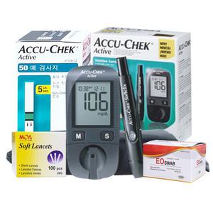 아큐첵 액티브 혈당측정기+검사지 50매(26년10월)+침100매+솜100매+고급파우치
