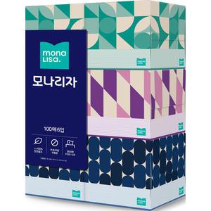 모나리자 미용티슈 100매(6입) 화장지 휴지 천연펄프 무형광 무향