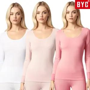 BYC 여성 내복 세트 고급 순면 60수 여자 겨울 내의 핑크 흰색 BYT6658