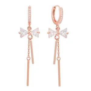 14K 골드필드 핀 이어링 리본 큐빅 스틱 롱 드롭 원터치 링 귀걸이