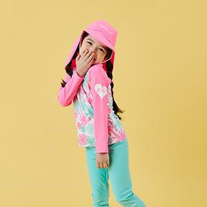 [아이스샌드] 키즈 유아 여아동 래쉬가드+플랩캡 수영복 세트  BR-30107