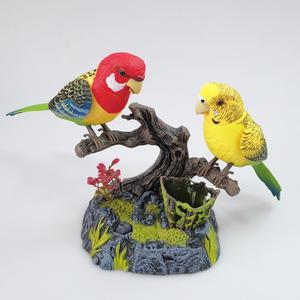 움직이는 모형새 2마리  잉꼬 말 따라하는 앵무새 인조새 새장식 녹음 센서 장난감
