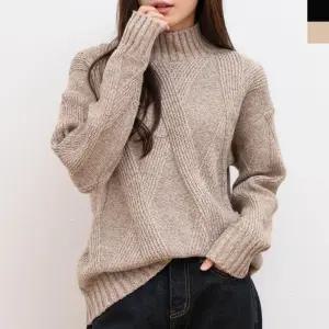 [제이스코] 여성 반폴라 니트 빅사이즈 여자 루즈핏 보카시 봄가을 간절기 반목 니트티 KAA920 2컬러