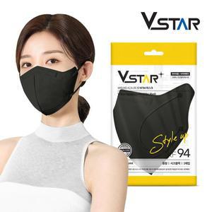 [브이스타]KF94 중형/성인용 시크블랙 50매 새부리형 개별포장 국내생산 일회용 비말차단마스크