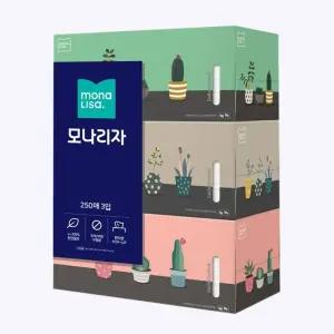 모나리자 각티슈 250매 3입/티슈/곽/사각/각/휴지/사각휴지/곽휴지