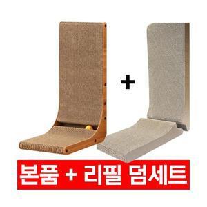(스크래쳐+리필1개 덤세트) 고양이 수직벽 L자 골판지 교체형 스크래쳐 본품+리필 2종세트 (H 60cm)