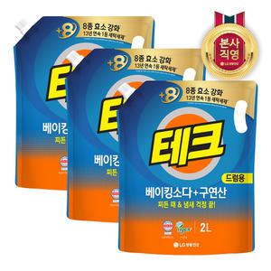 테크 베이킹소다 플러스 구연산 액체세제 드럼용 리필 2L 3개