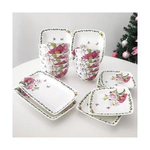 대장미 그릇세트19p/공기 대접 찬기 쿠프 접시 도자기 집들이 신혼