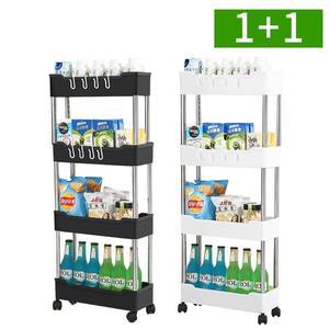 [OMT]1+1 4단 이동식 트롤리 선반 수납장 틈새 슬림 주방 세탁실 카트 정리함