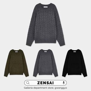 갤러리아 젠사이 울 블렌드 루즈핏 케이블 3컬러 라운드 니트 (ZAF4KT407M)
