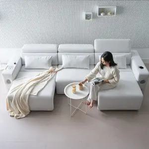 알렉스 전동 슬라이딩 확장형 4인용소파 아쿠아스웨이드 (멀티기능 USB포트 스피커 무선충전) E0등급자재