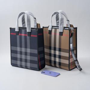 버버리 캔버스 체크 스몰 북 토트백 브라운 네이비 80845521 80840591