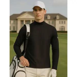 [하프클럽/까스텔바작]까스텔바작 남성 골프 긴팔티 조직 배색 모크넥_BGCSTS002BK