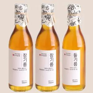 미식상회 100% 대용량 저온압착 참기름 350ml+참기름 350ml+들기름 350m l