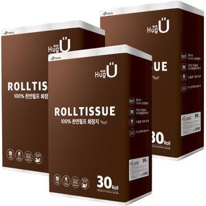 허그유 100% 천연펄프 무형광 화장지 3겹 30M 30롤 3팩