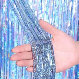 하늘색홀로그램 화려한파티커튼 반짝이펄파티커튼 파티룸뒷배경장식