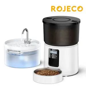 로제코 강아지 고양이 자동 급식기 3L + 급수기 2L 합본 사료 애견 애완견 애완동물 식기