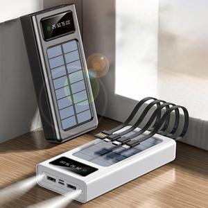 20000/30000mAh 태양광 보조베터리 LED 조명 대용량 고속 충전 배터리(4개 케이블 포함) 실외