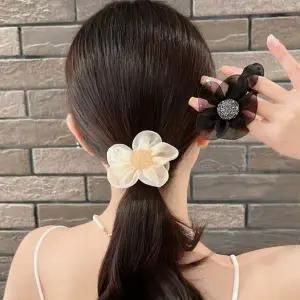 [콩심팥심]펄소재 꽃봉우리 반짝꽃 똥머리 밴드 악세사리 헤어끈