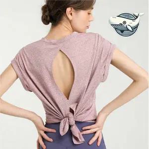 여성 운동용 반팔 티셔츠 쿨링 효과 뒤트임 크롭운동복