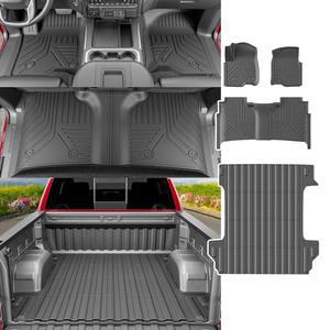 2019-2025 쉐보레 실버라도 액세서리(5.82피트 침대 매트+바닥 매트)를 위한 19-25 GMC 시에라 1500 플로어 매트 트럭 라이너 TPE 교체와 호환되는 파오크 5.82피트