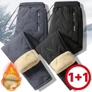 1+1 남성 겨울 융털 패딩 바지 기모 방한 긴바지 2컬러