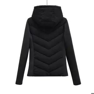 디이지 여성 2025 가을 신상 패치워크 퀼팅 슬림핏 코튼 코트 시크 후드 롱 슬리브 코트 아우터웨어 여성용