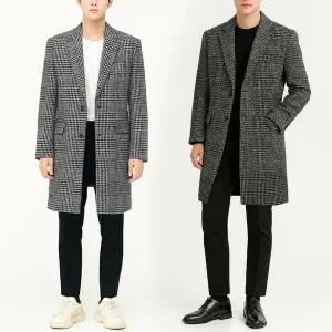[디바옴므]겨울 하운드 잔체크 싱글하프 모직코트 더블 롱 정장